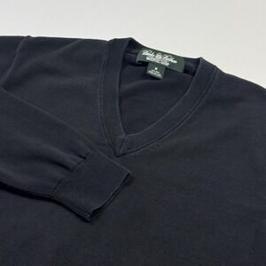Brooks Brothers Sweater Mens Medium Black Silk Cotton V-Neck Knit Pullover Golf